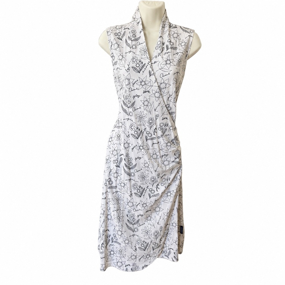 Message Factory Womens Organic Cotton Floral Wrap Dress White Black CA53569 M